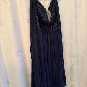 Giffniseti Navy Sequin Bodice Chiffon Evening Dress